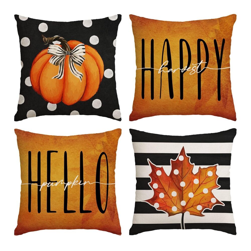 7098 Set of 4 Fall Pillow Covers 20x20 Inch Fall Thanksgiving Pumpkins